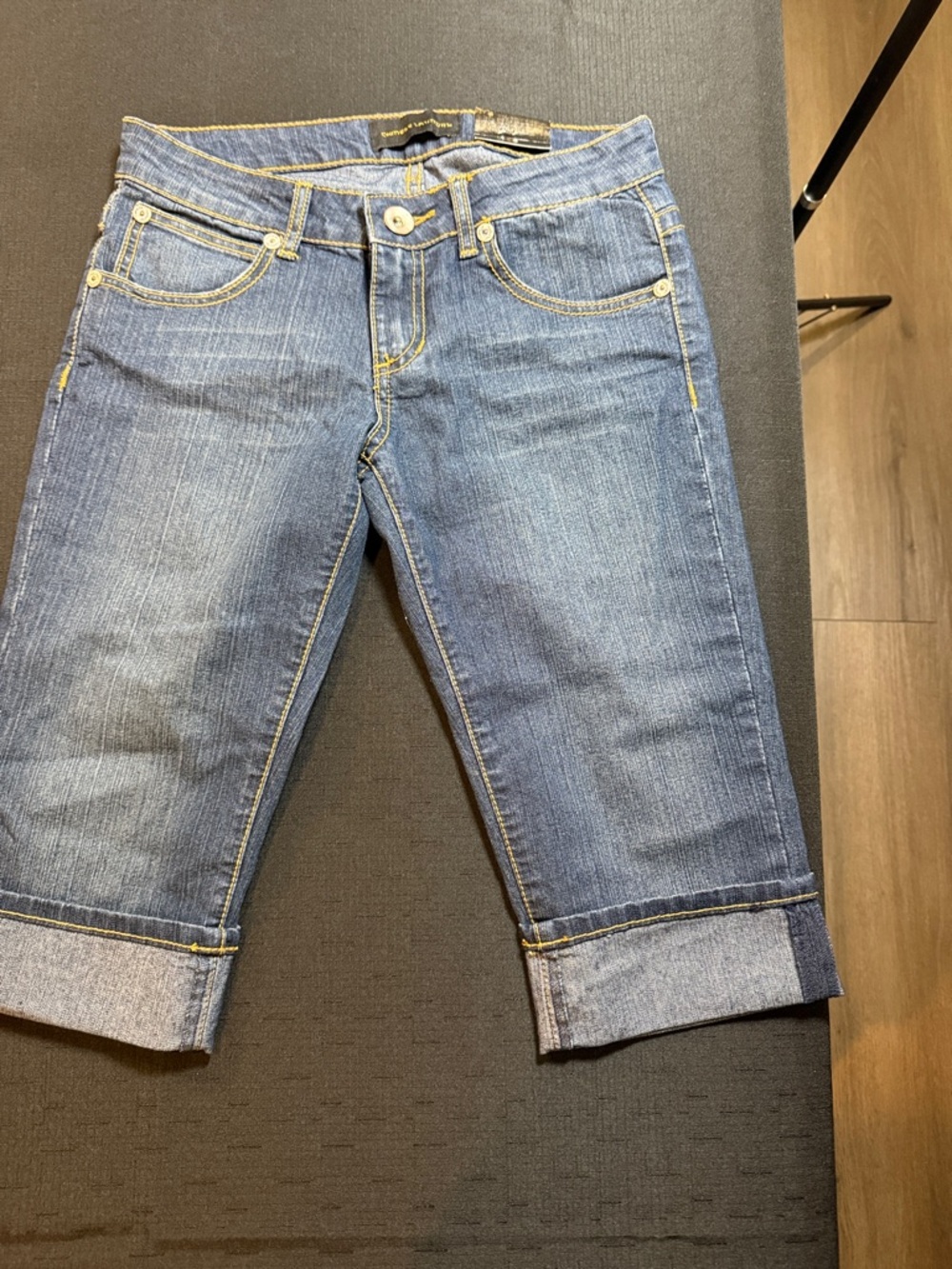 Chinese Laundry Dark Blue Cropped Roll-Cuff Denim Jeans